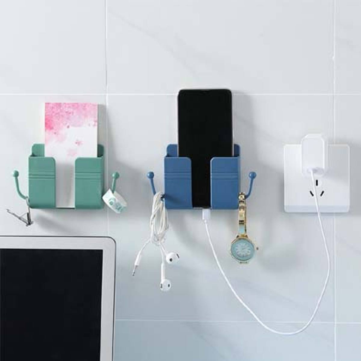 Wall Mounted Multi-Purpose Mobile Stand & Charging Holder with Cable Hooks